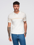 Men's soft knit polo shirt with contrasting stripes - cream V3 OM-POSS-0118