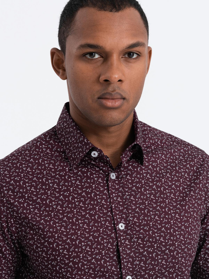 Men's cotton patterned SLIM FIT shirt - maroon V5 OM-SHCS-0151