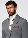 Men's knitted jacket with a fitted cut - light grey V2 OM-BLZB-0100
