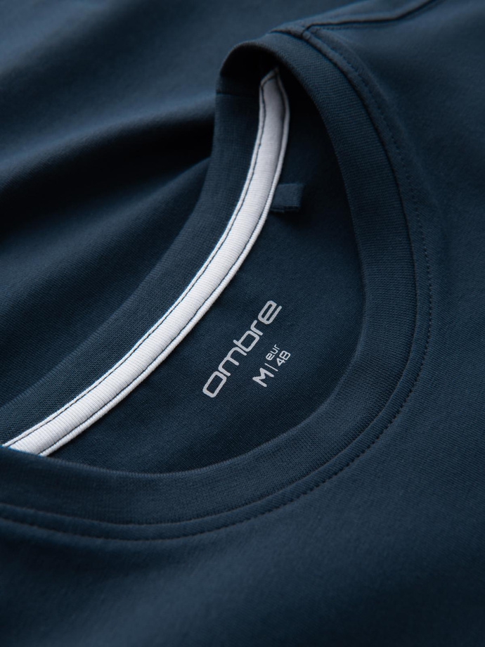 Men's SLIM FIT T-shirt with round neckline and logo - navy blue V2 OM-TSCT-0220