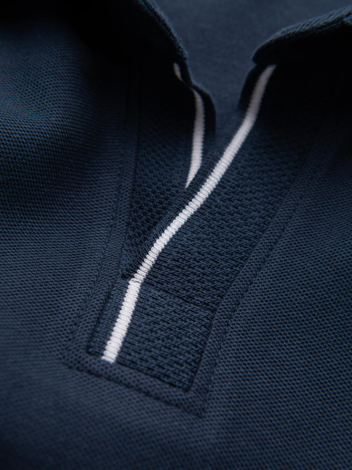Men's pique knit polo shirt without buttons - navy blue V3 OM-POSS-0110