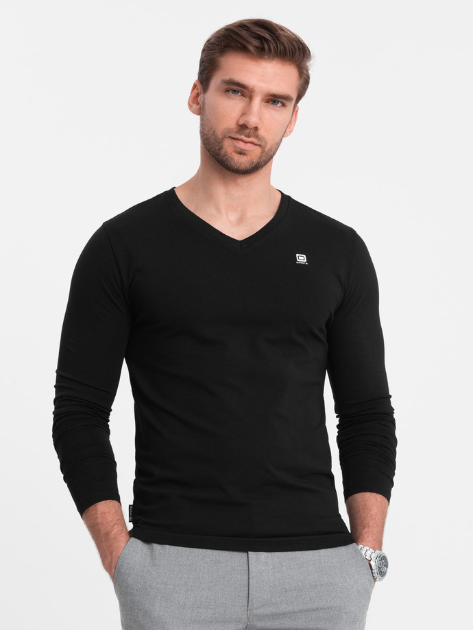 Komplet męskich longsleeve'ów SLIM FIT z dekoltem typu V i logotypem 2-pak – mix biały/czarny V2 Z103