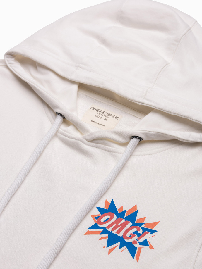 Bluza męska hoodie z nadrukiem na plecach - ecru V3 B1357