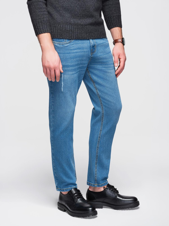 Men's jeans with REGULAR FIT rubs - blue V3 OM-PADP-0241