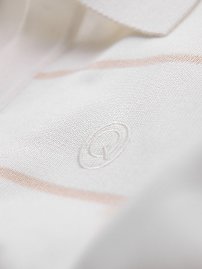 Men's horizontal striped viscose polo shirt - white and beige V4 OM-POSS-0145