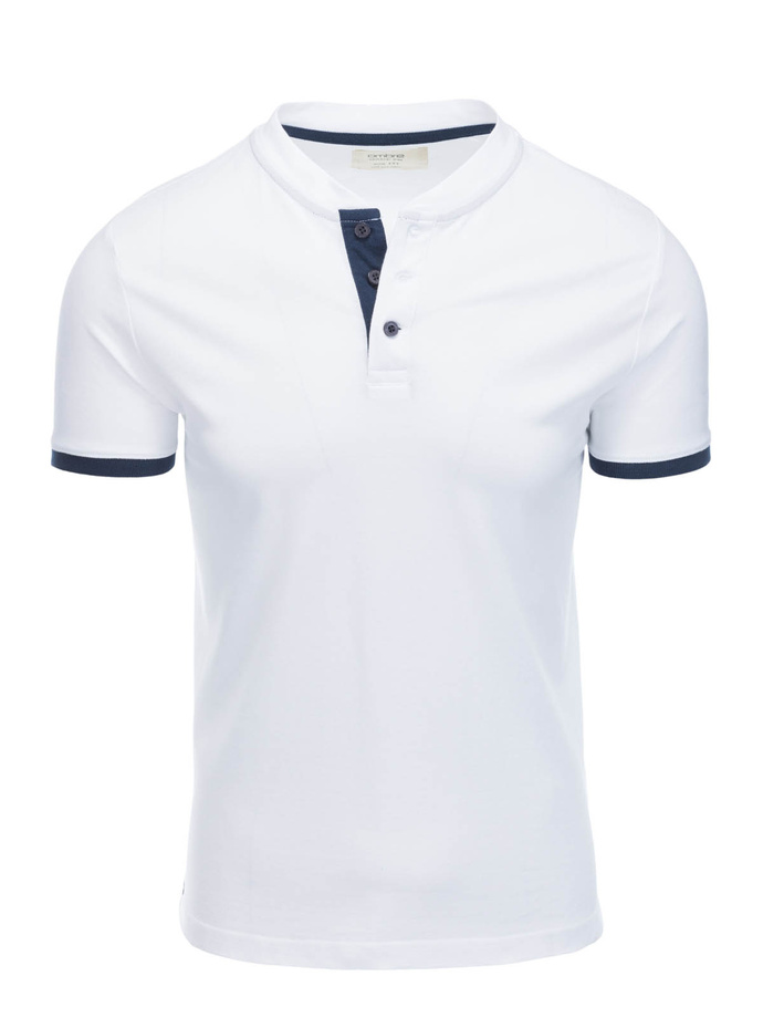 Men's collarless polo t-shirt - white V1 S1381