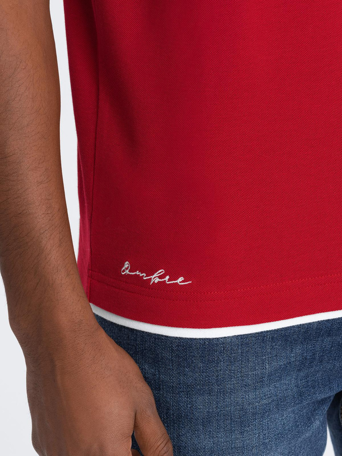 Men's cotton polo shirt with contrast trim - red V2 OM-POSS-0113
