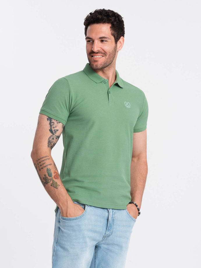 Men's BASIC single color pique knit polo shirt - green V11 OM-POBS-0100