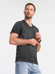 Men's brindle V-neck t-shirt with pocket - black V6 OM-TSCT-22SS-002