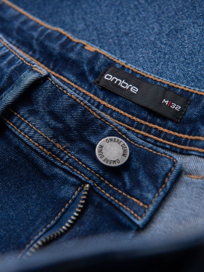 Men's denim shorts with classic cut - dark blue V3 OM-SRDS-0171