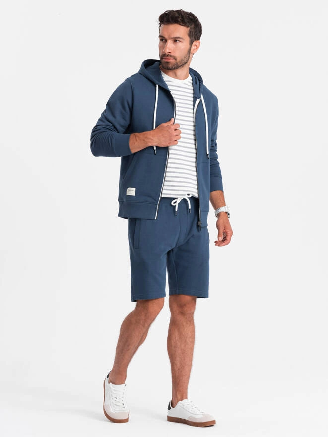 Men's sweatshirt set unbuttoned sweatshirt + shorts - dark blue V4 Z76