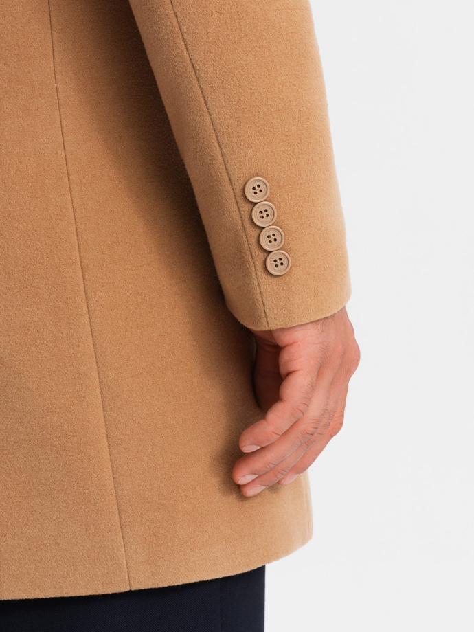 Single-breasted long men's suit style coat - light brown V3 OM-COWC-0105
