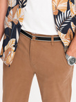 Men's chino pants with decorative waistband - brown V4 OM-PACP-0118