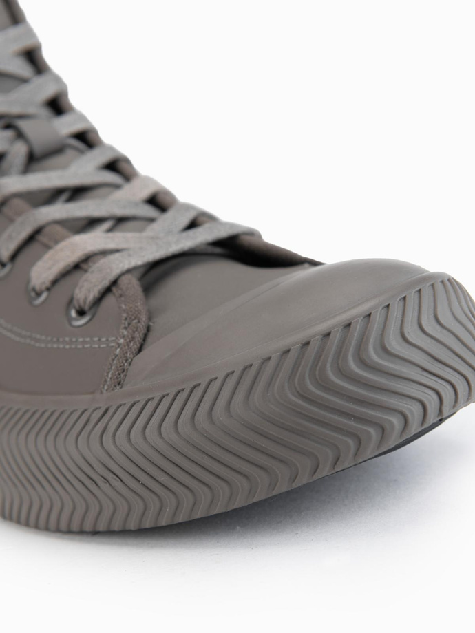 Men's high top sneakers with zipper for easy donning - dark beige V3 OM-FOTH-0184