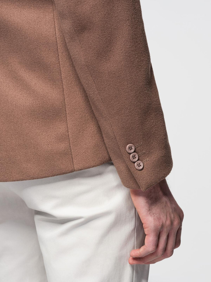 Marynarka męska casual z ozdobnymi guzikami na mankietach - jasnybrąz V2 OM-BLZB-0118