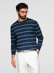 Casual men's sweater with horizontal stripes - navy blue V1 OM-SWSW-0143