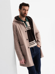 Melange long men's hooded coat - beige V2 OM-COWC-0122