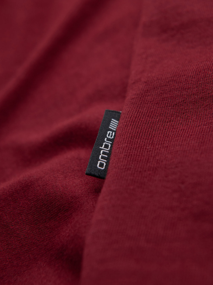 BASIC men's cotton classic tee shirt with a v-neck - maroon V10 OM-TSBS-0237