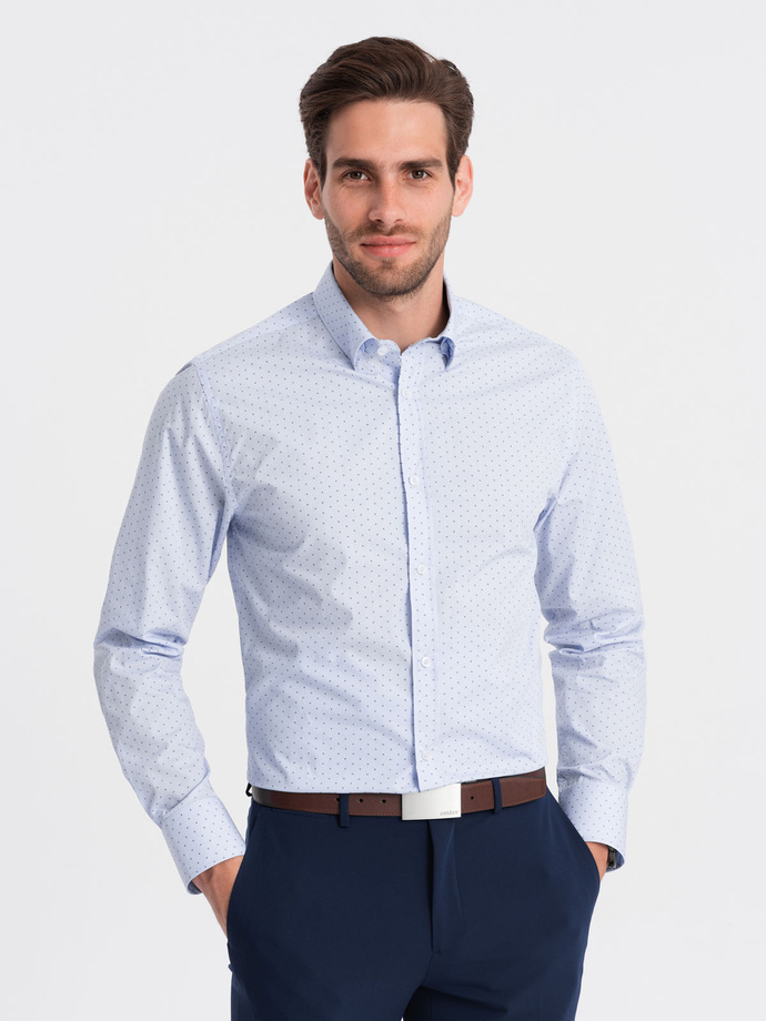 Classic men's cotton SLIM FIT shirt in micro pattern - blue V7 OM-SHCS-0156