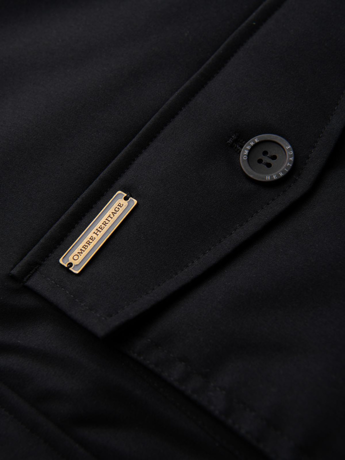 Elegancka parka męska z kieszeniami cargo i kapturem – czarna V1 OM-JAPJ-0287