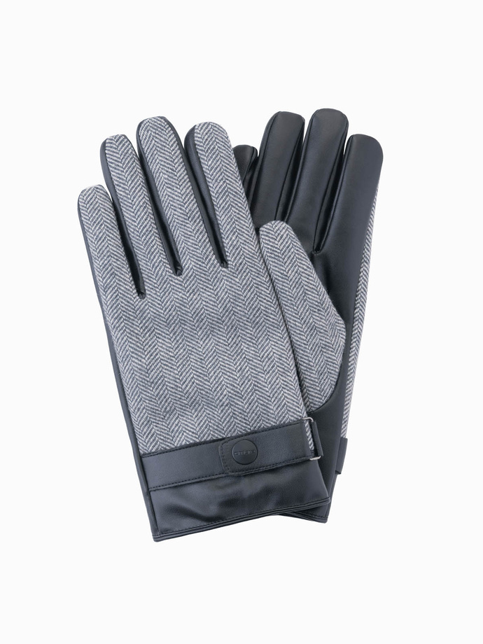 Elegant men's wool blend gloves - grey melange V1 OM-ACGL-0111