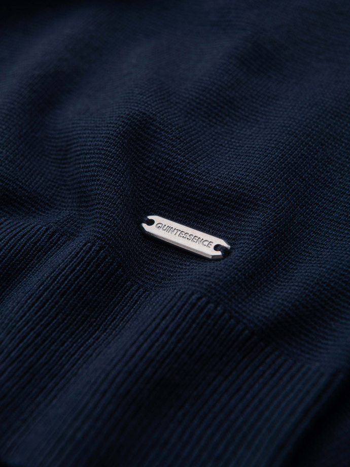 Męski sweter z okrągłym dekoltem z elastycznej dzianiny o klasycznym splocie - granatowy V1 OM-SWSW-0183