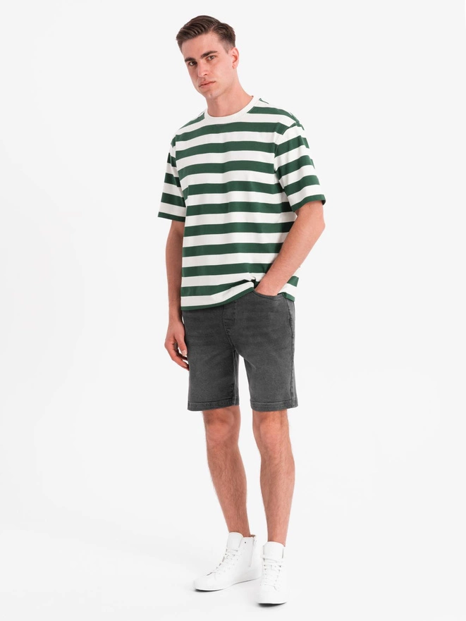 Men's shorts with elastic waistband and wash effect - grey V3 OM-SRDS-0192