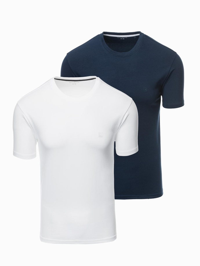 Set of men's t-shirts with round neckline - white/green V1 Z101