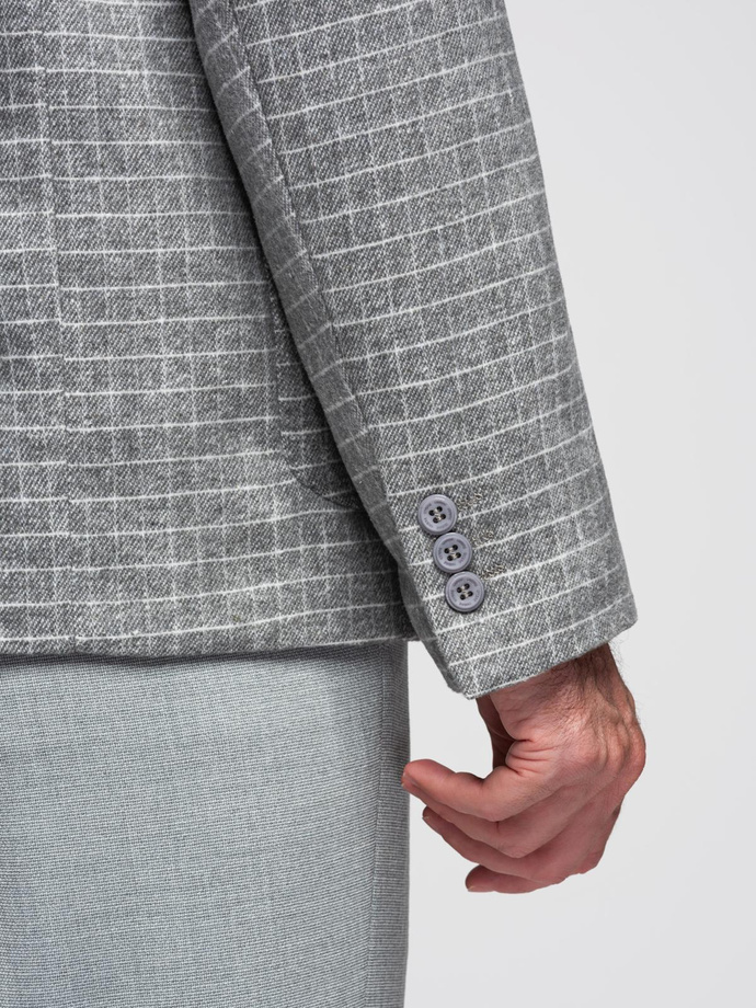 Men's checkered blazer with wool - grey V1 OM-BLZB-0117