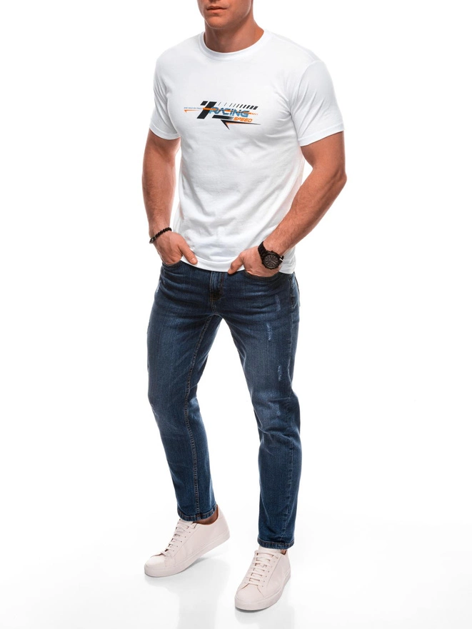 T-shirt męski z nadrukiem S2031 - biała