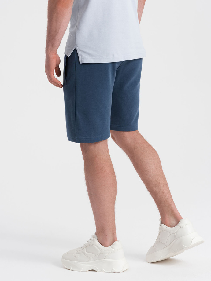 Men's knit shorts with drawstring and pockets - dark blue V4 OM-SRBS-0139