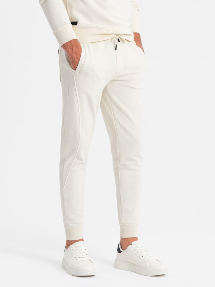 BASIC men's cotton tracksuit set unbuttoned sweatshirt + joggers - cream V5 Z84