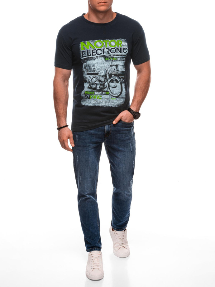 Men's printed t-shirt S2029 - navy blue