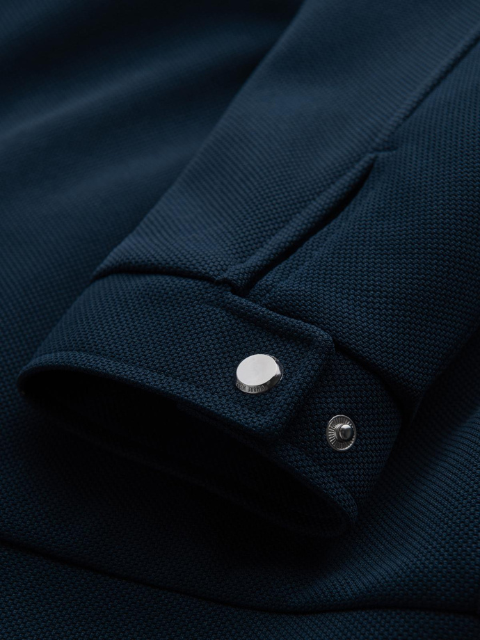 Men's biker jacket with collar and pockets - navy blue V1 OM-JALP-0157