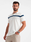 Fitted men's polo shirt with two-tone stripes - white V4 OM-POSS-0127