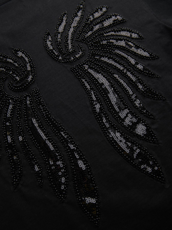 Men's cotton T-shirt with sequin wing motif on back - black V1 OM-TSCT-0289