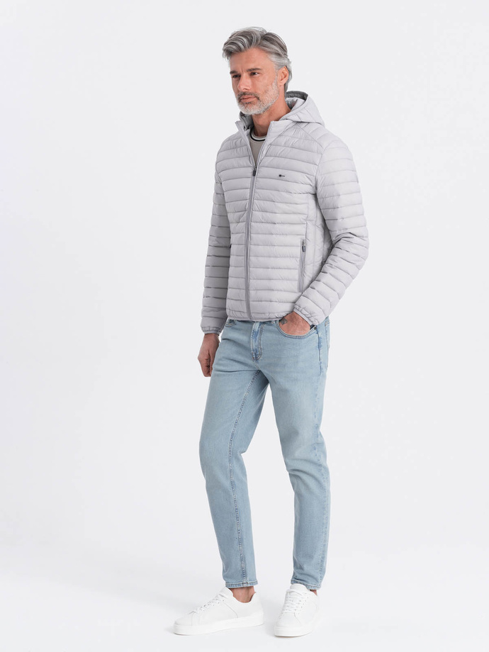 Men's satin-finish bomber jacket with contrasting ribbed cuffs - black V1 OM-JALP-22FW-007