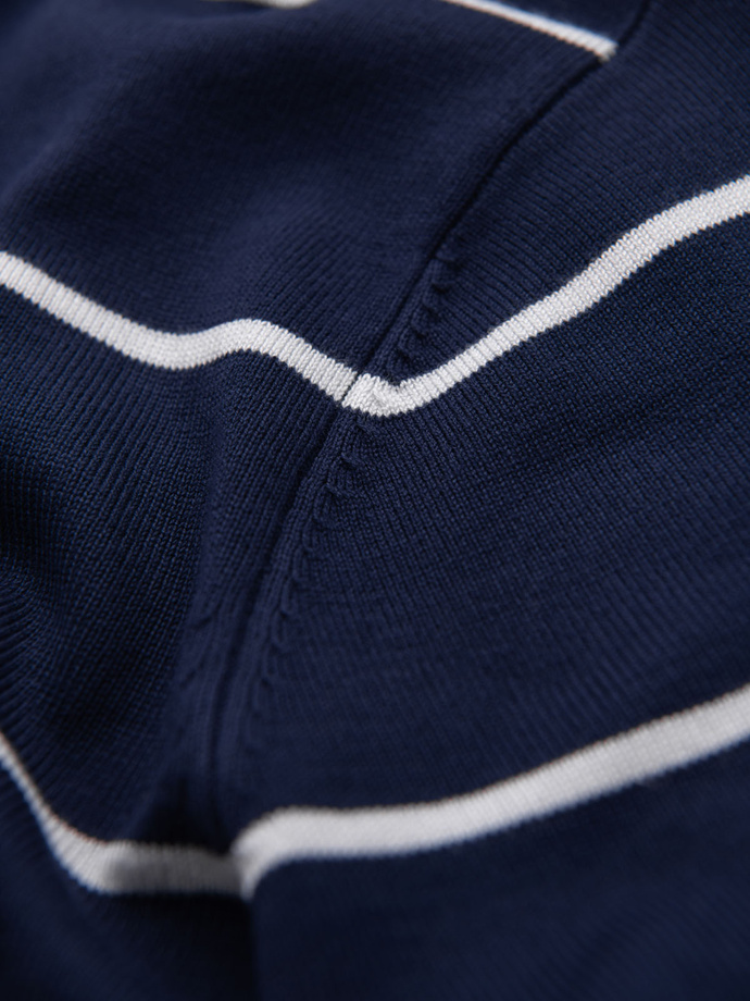 Men's horizontal striped polo shirt with viscose - navy blue and white V1 OM-POSS-0145