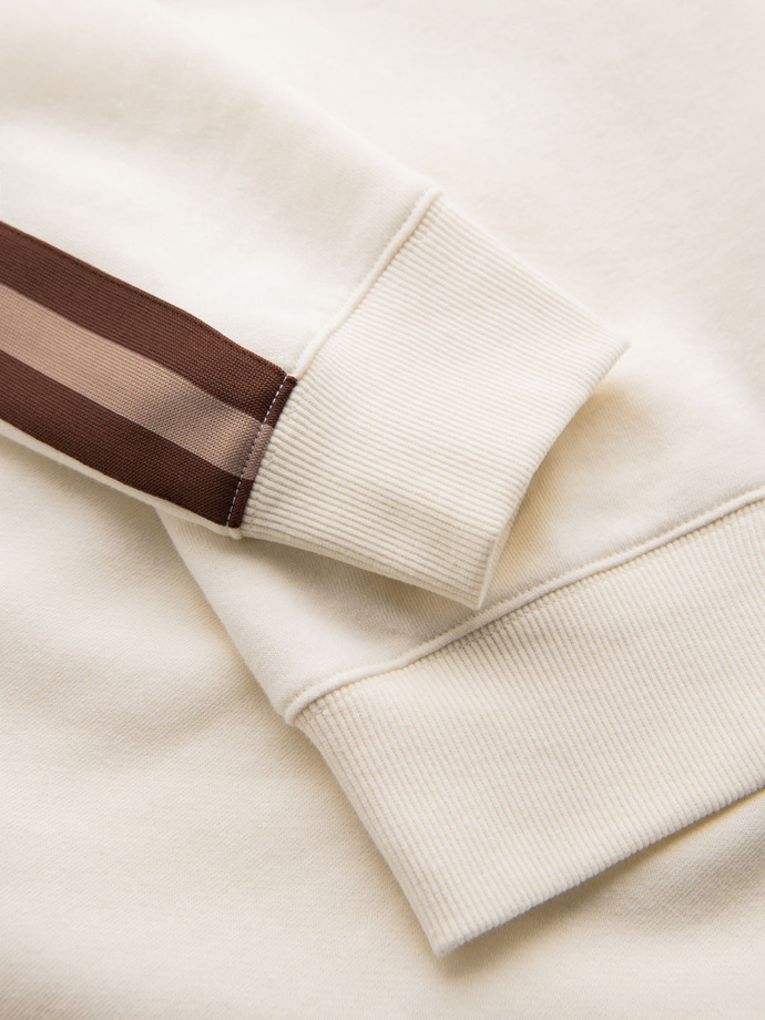 Men's sweatshirt with high collar and stripes - cream V3 OM-SSZP-0219