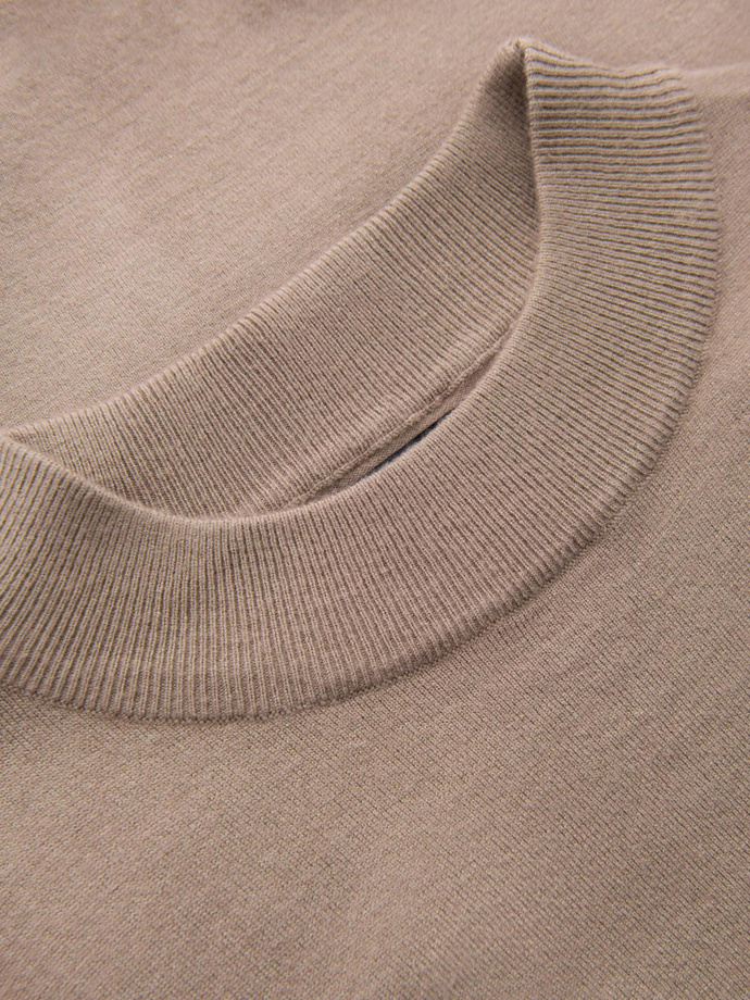 Men's knitted half turtleneck with viscose - dark beige V3 OM-SWTN-0125