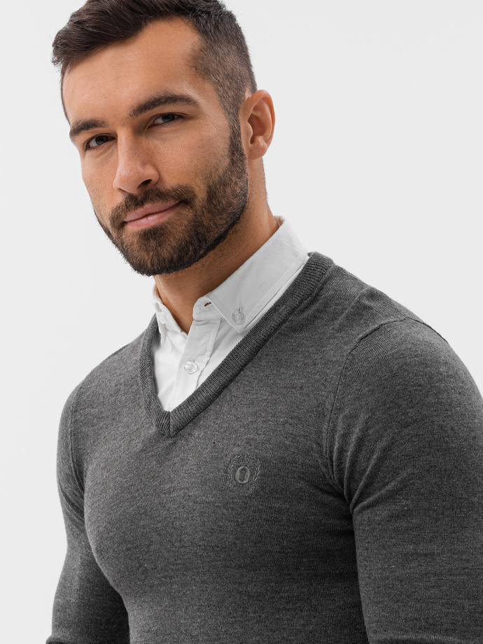 Men's sweater with white collar - graphite V3 E120