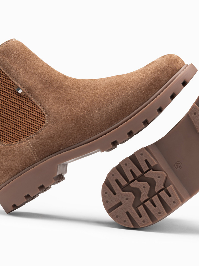 Wsuwane zamszowe męskie buty z wysoką cholewką – jasnobrązowe V4 OM-FOBO-0173
