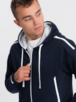 Men's unbuttoned hooded sweatshirt - navy blue V3 OM-SSZP-22FW-006