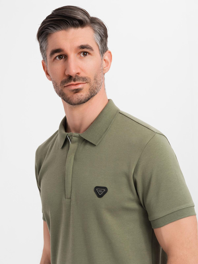 Men's polo shirt with zip neckline - olive V5 OM-POSS-0148