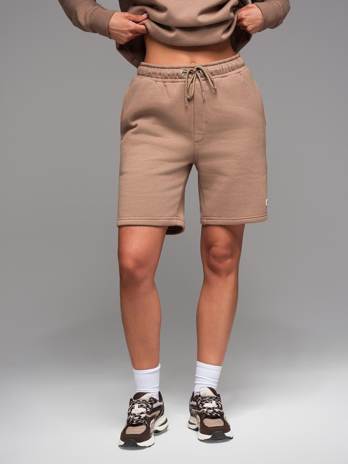 Dresowe szorty unisex ze ściągaczem w pasie – brązowe V16 OU-SRBC-0101