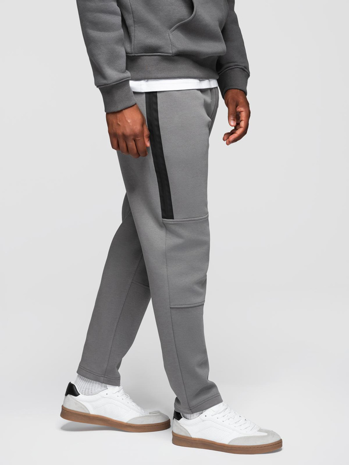 Men's sweatpants with straight leg and rubber details - grey V3 OM-PASK-0281