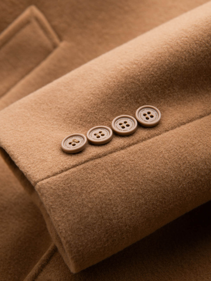 Single-breasted long men's suit style coat - light brown V3 OM-COWC-0105