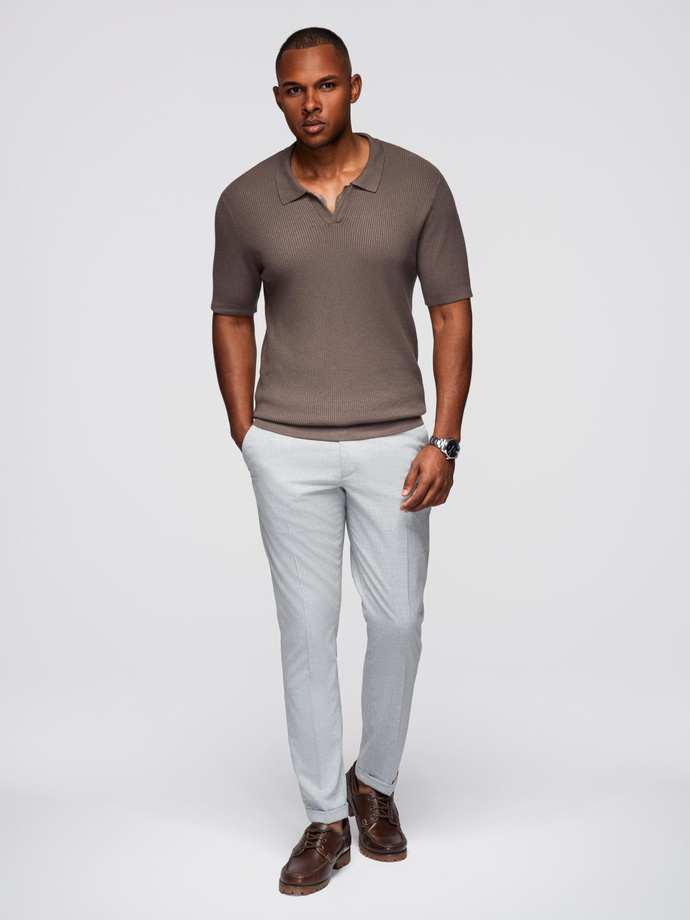 Męska koszulka polo bez guzików z otwartym kołnierzykiem – popielata V4 OM-POSS-0160