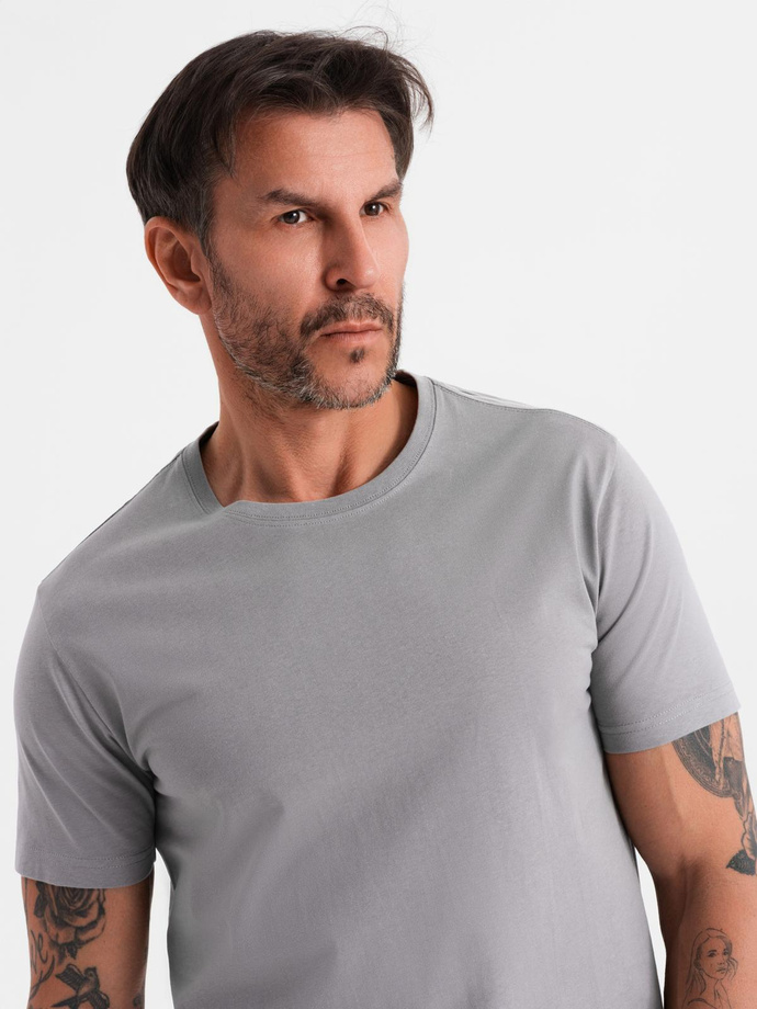 Męski klasyczny bawełniany T-shirt BASIC - szary V3 OM-TSBS-0236