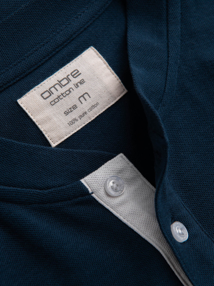 Men's collarless polo shirt - navy blue V4 OM-TSCT-0156